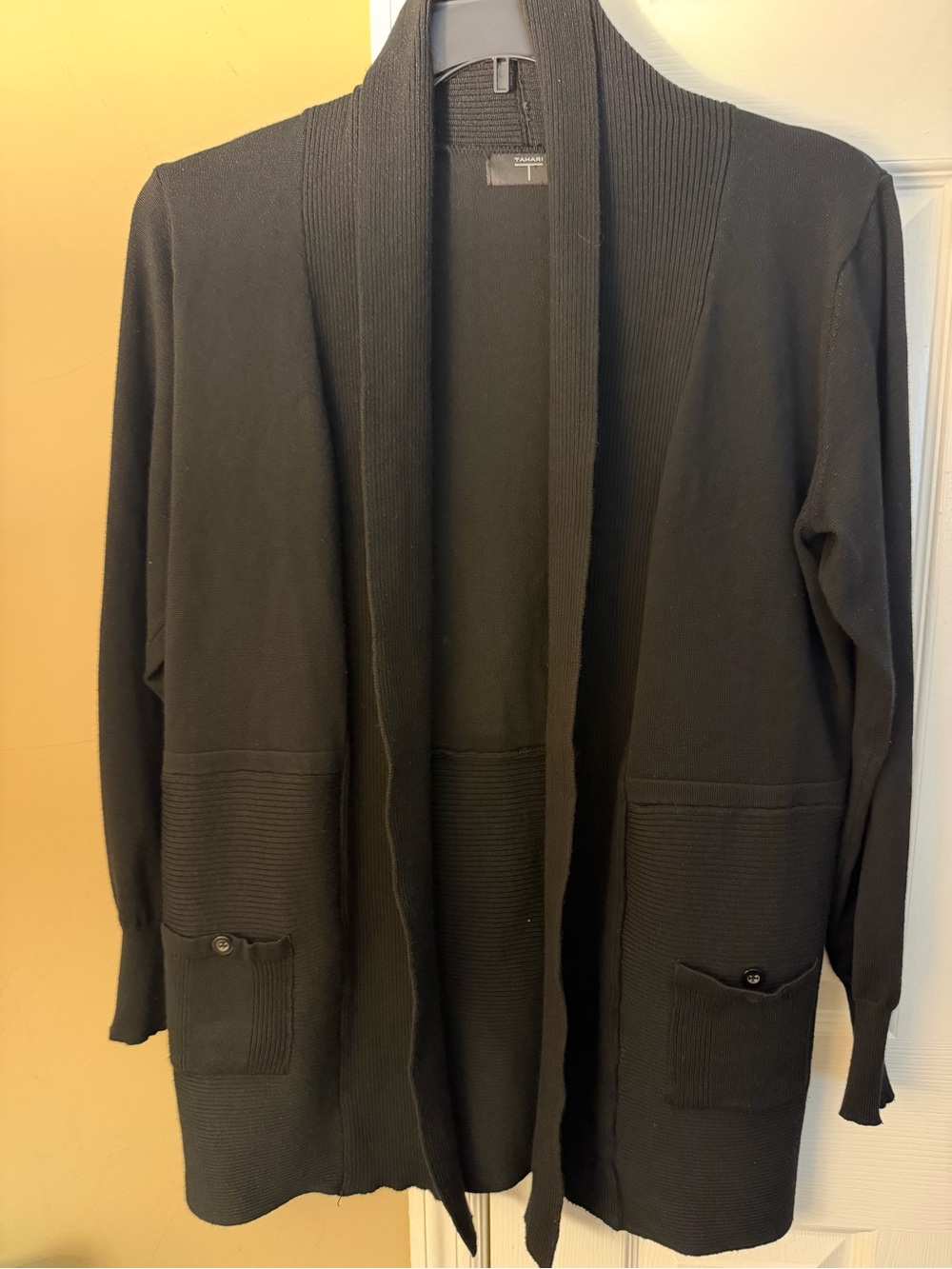 Tahari Women’s Black Open-Front Cardigan Jacket
